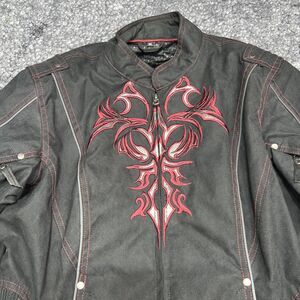 Harley Davidson Milwaukee Embroidered Flame Double Zip Moto Riding Jacket M